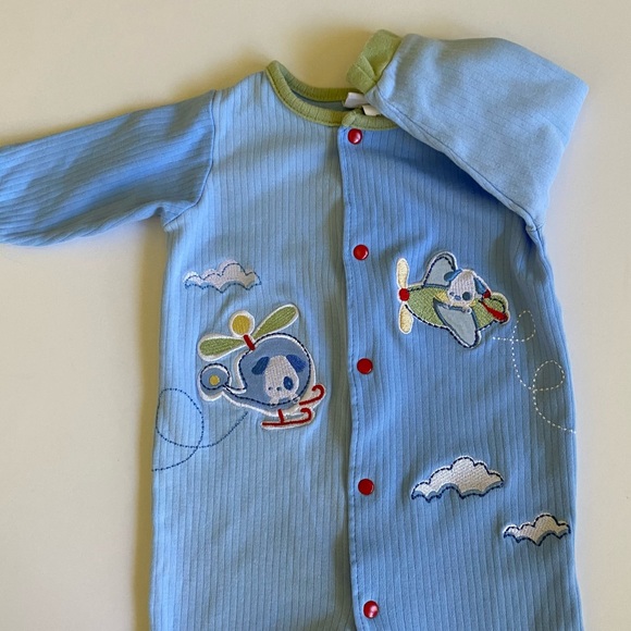 Tapioca by Little Me Colorblock Helicopter Airplane Flying Dogs Footie Size 3M - Picture 5 of 7